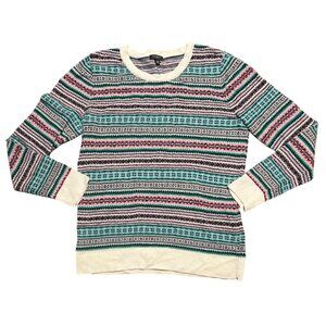 Talbots Medium Petite Striped Fair Isle Wool Blend Sweater Cozy Winter‎ Knit